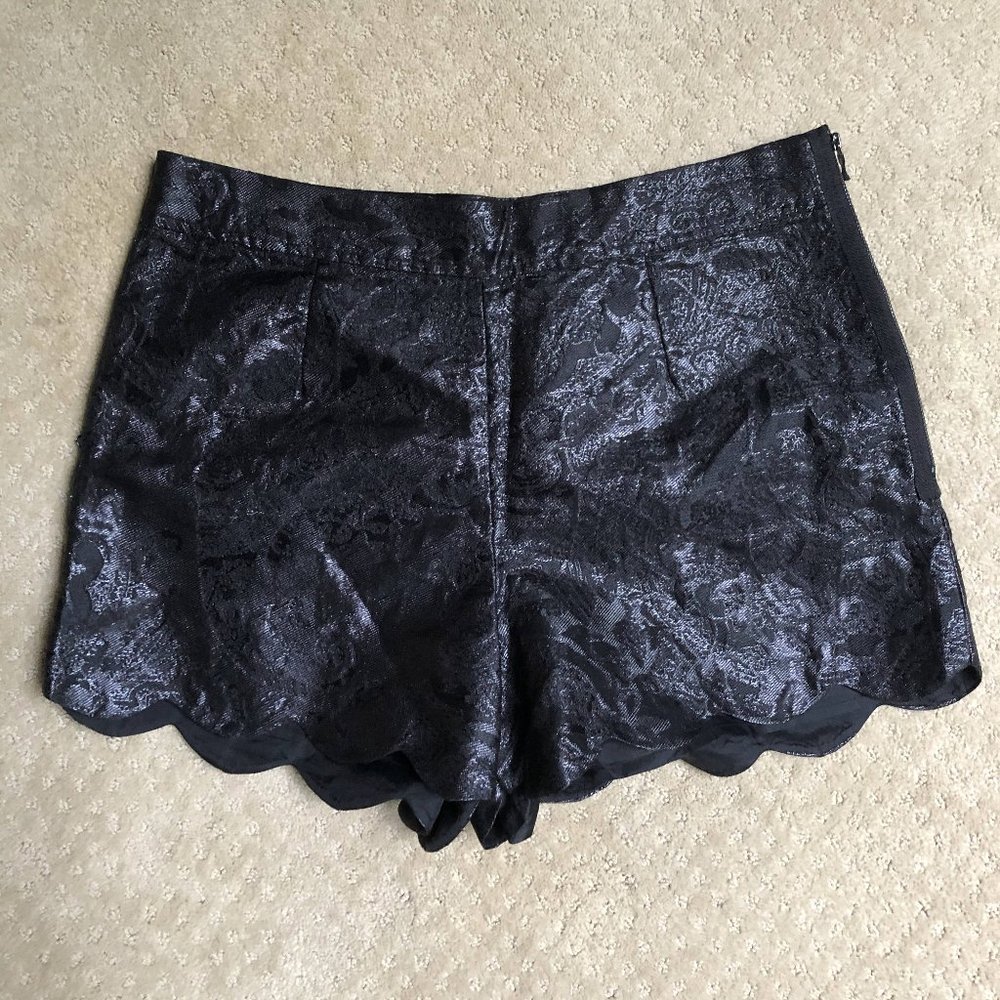 Black Brocade Scalloped Jacquard Shorts